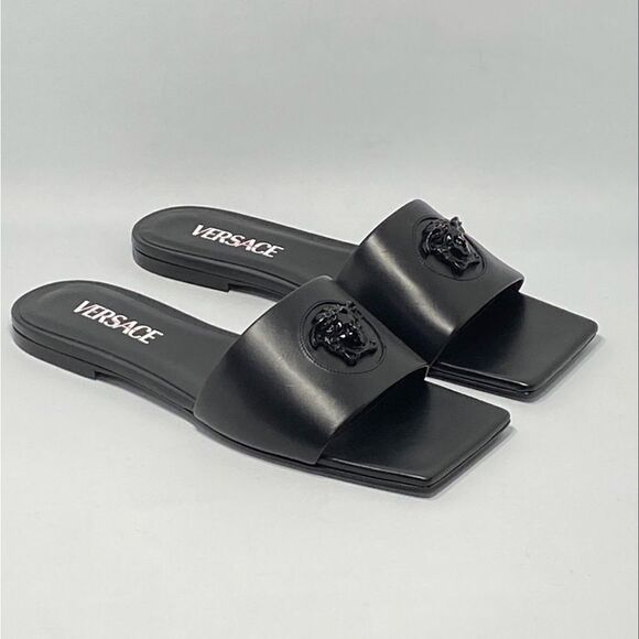 Versace La Medusa Leather Flat Sandals size 37 - Picture 4 of 14